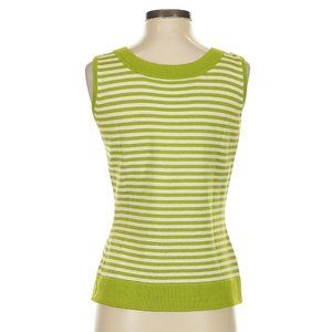 Ellen Tracy Sleeveless Cotton Top Tank White Lime Green Stripes Small Petite
